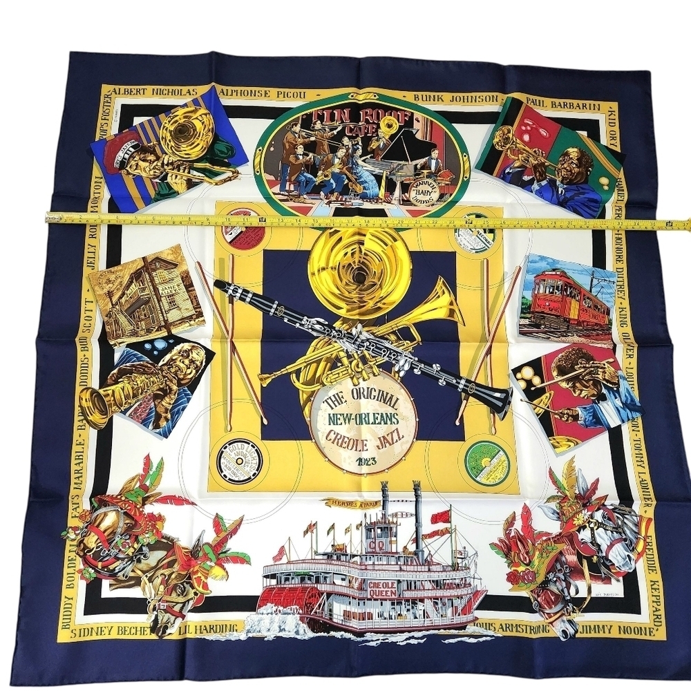 HERMÈS silk scarf with box New-Orleans Creole Jazz by Loïc Dubigeon square 35" - Picture 16 of 16